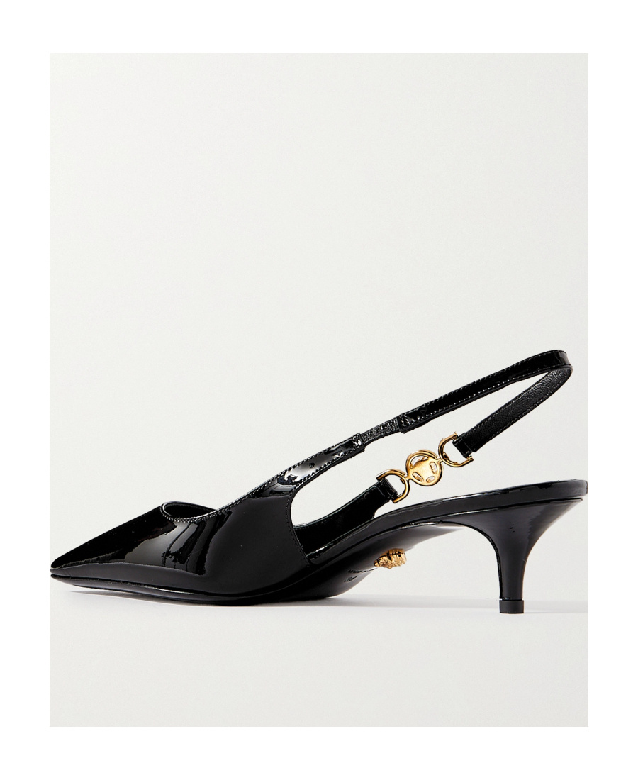Versace Black Leather High Heel Pumps In Black
