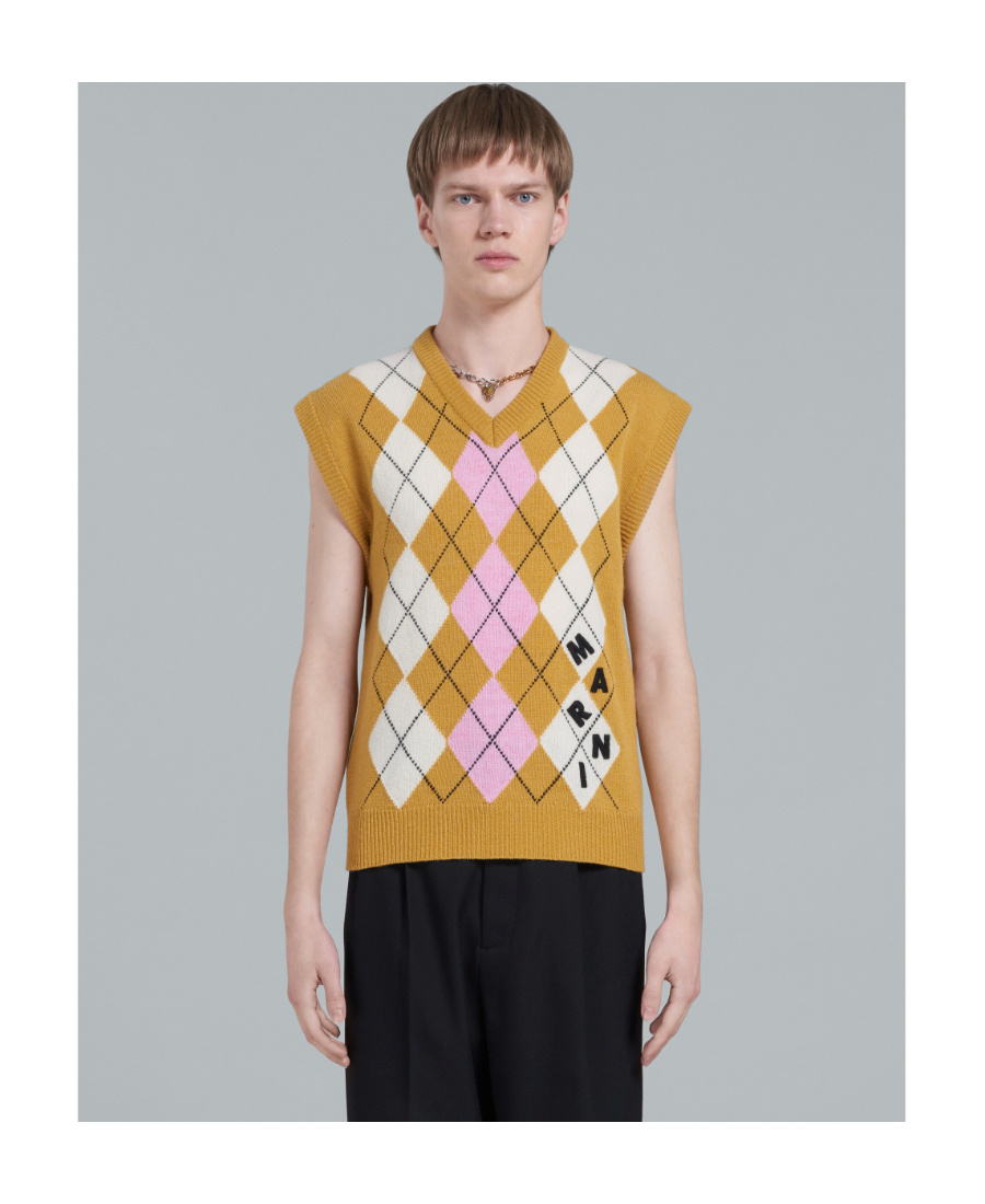 Shop Marni Argyle Check Knitted Vest In Brown