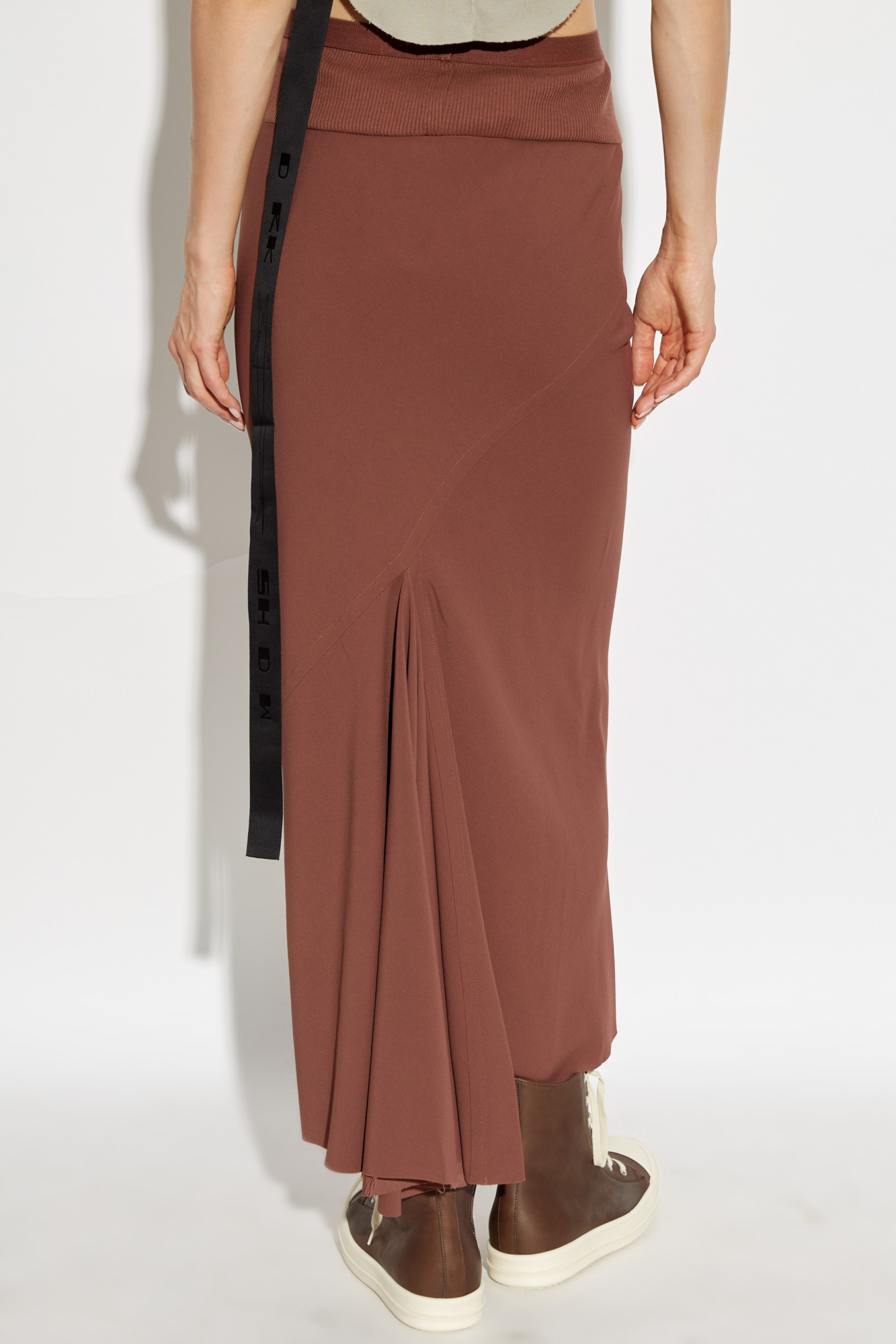 Rick Owens Ribbed Flared Skirt In Brown