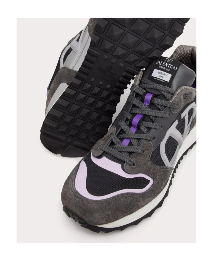 Valentino Garavani Vlogo Pace Low-top Trainer In Split Leather Fabric And Calfskin In Black