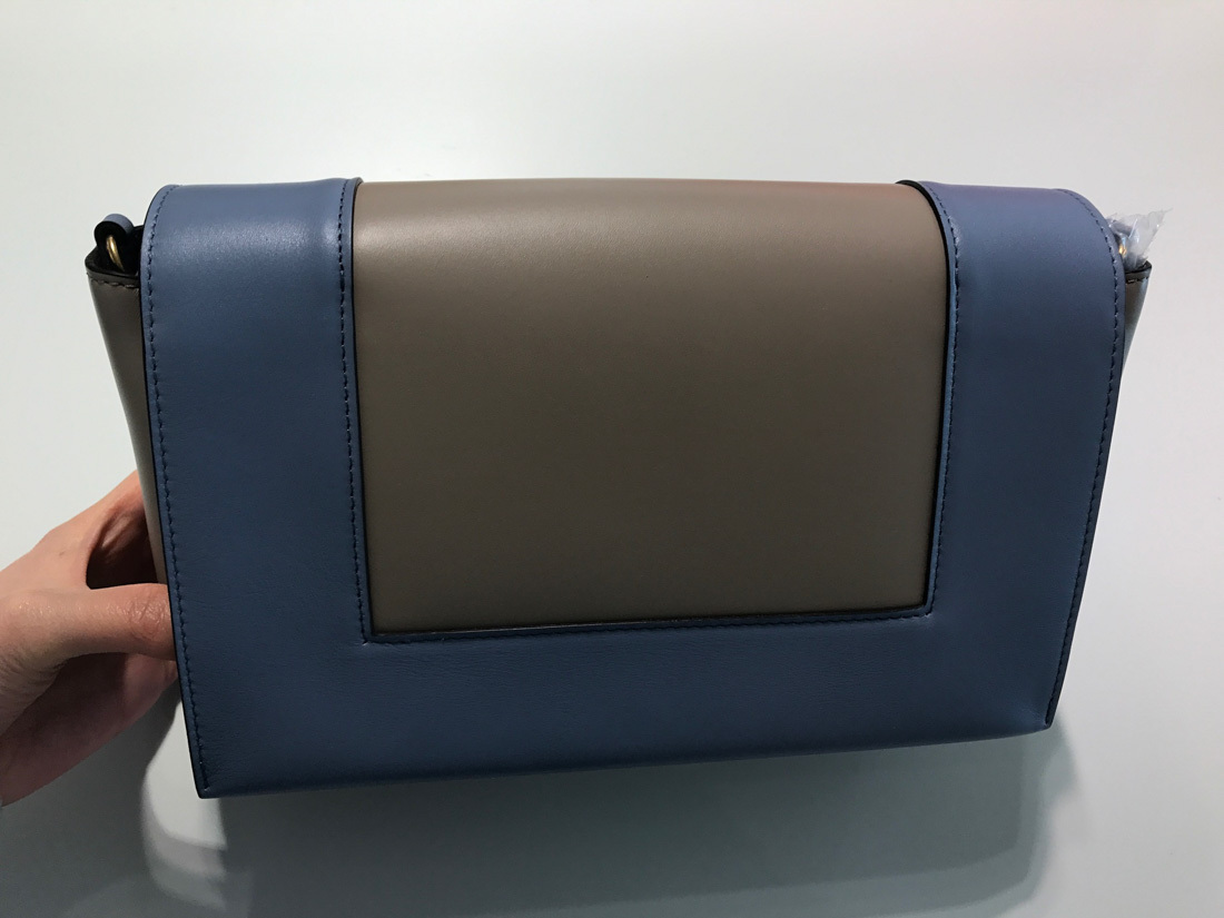 Celine Frame Medium Smooth Cow Leather Two-color Handbag In Blue