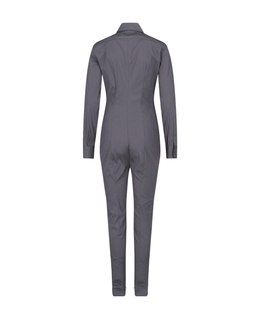Prada Collared Long-sleeve Skinny-leg Jumpsuit In Gray