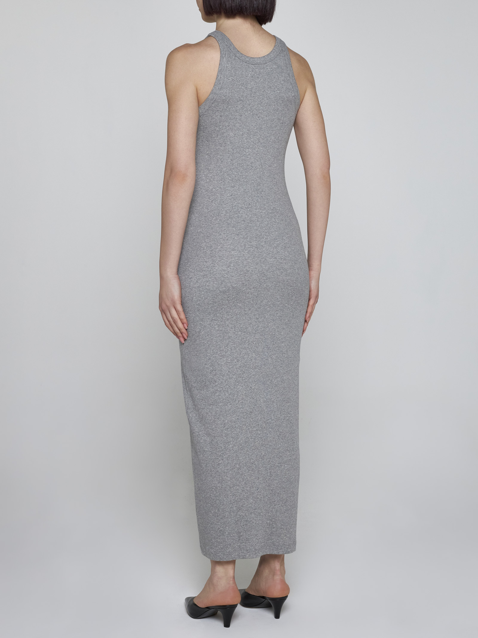 Shop Totême Fine-ribbed Jersey Maxi Dress In Gray