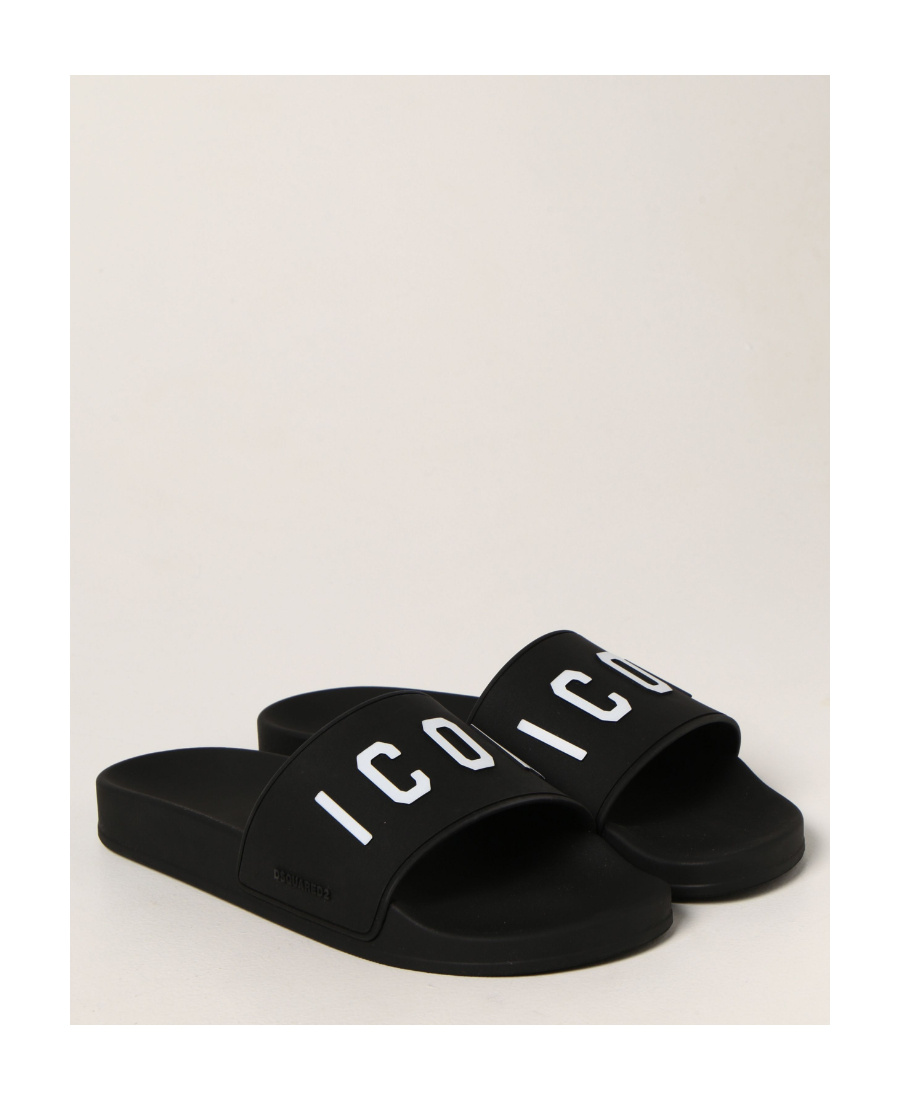 Dsquared2 Logo-print Open-toe Slides In Black