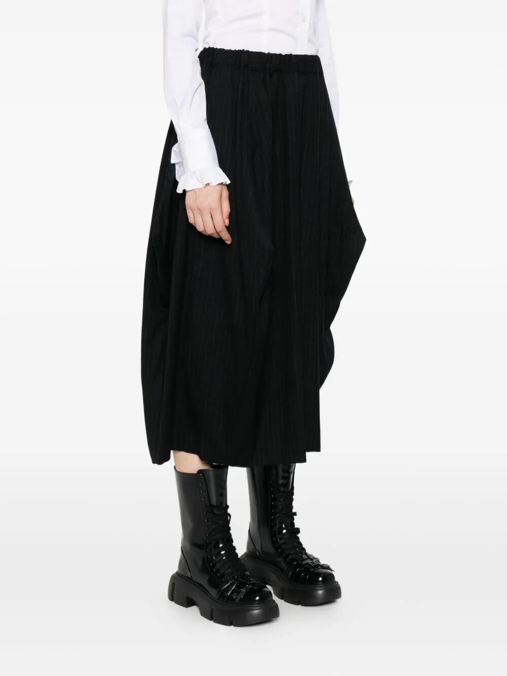 Comme Des Garçons Wide Leg Pinstripe Trousers Side Pockets In Black