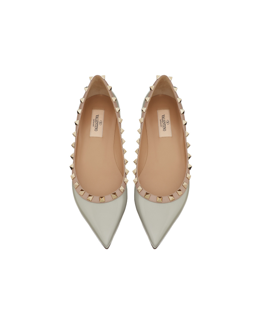 Valentino Rockstud Ballerina Shoes In Gray