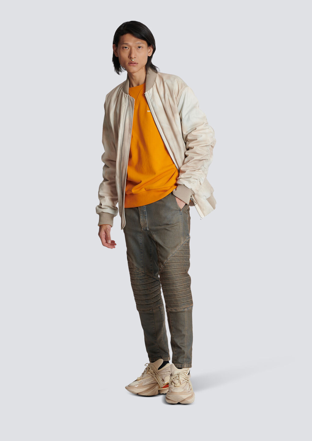Shop Balmain Logo Print Sweatshirt In Eco-responsible Cotton In Orange