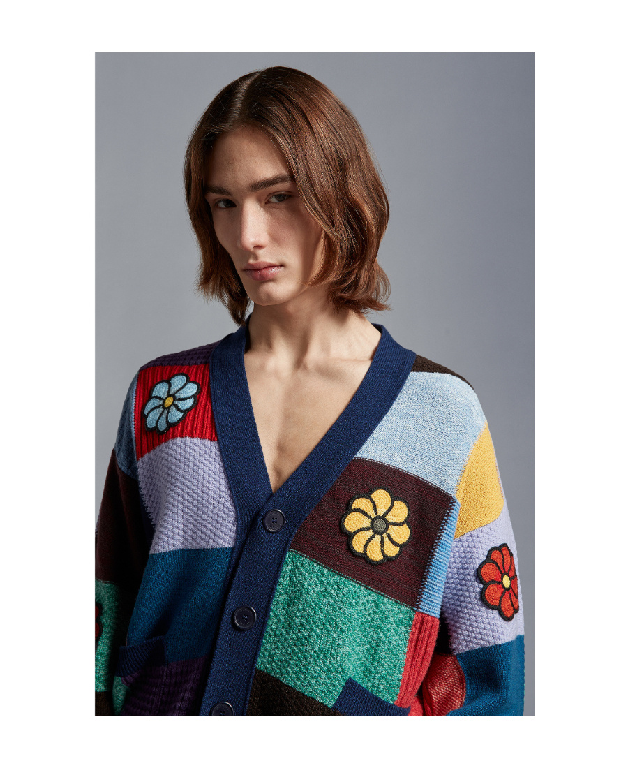 Moncler X Jw Anderson Patchwork V-neck Cardigan In Multicolor