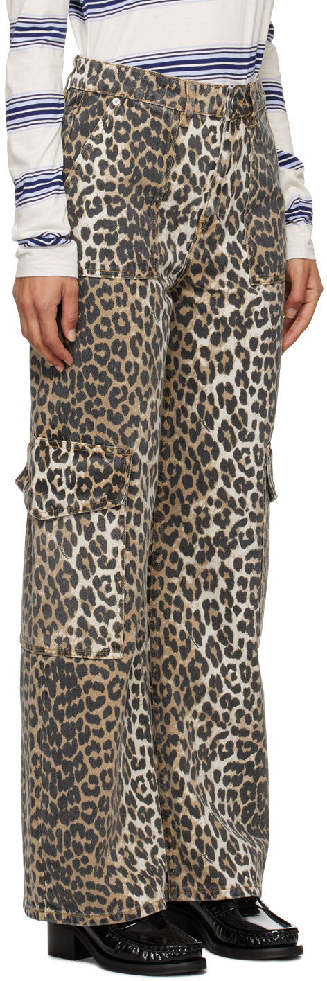 Ganni Angi Animal Print Cargo Jeans In Black