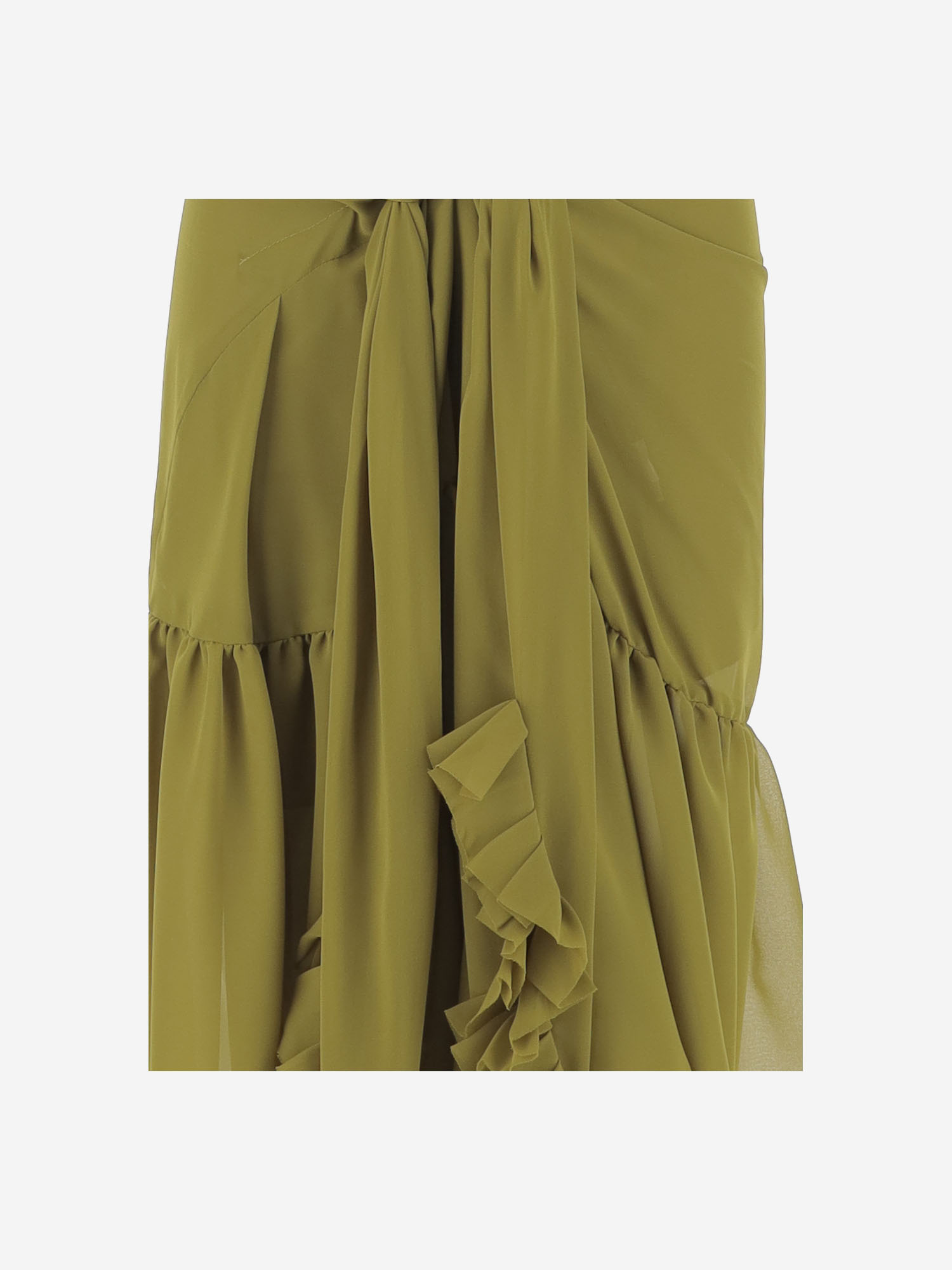 Dries Van Noten Nylon Skirt With Ruffles In Green