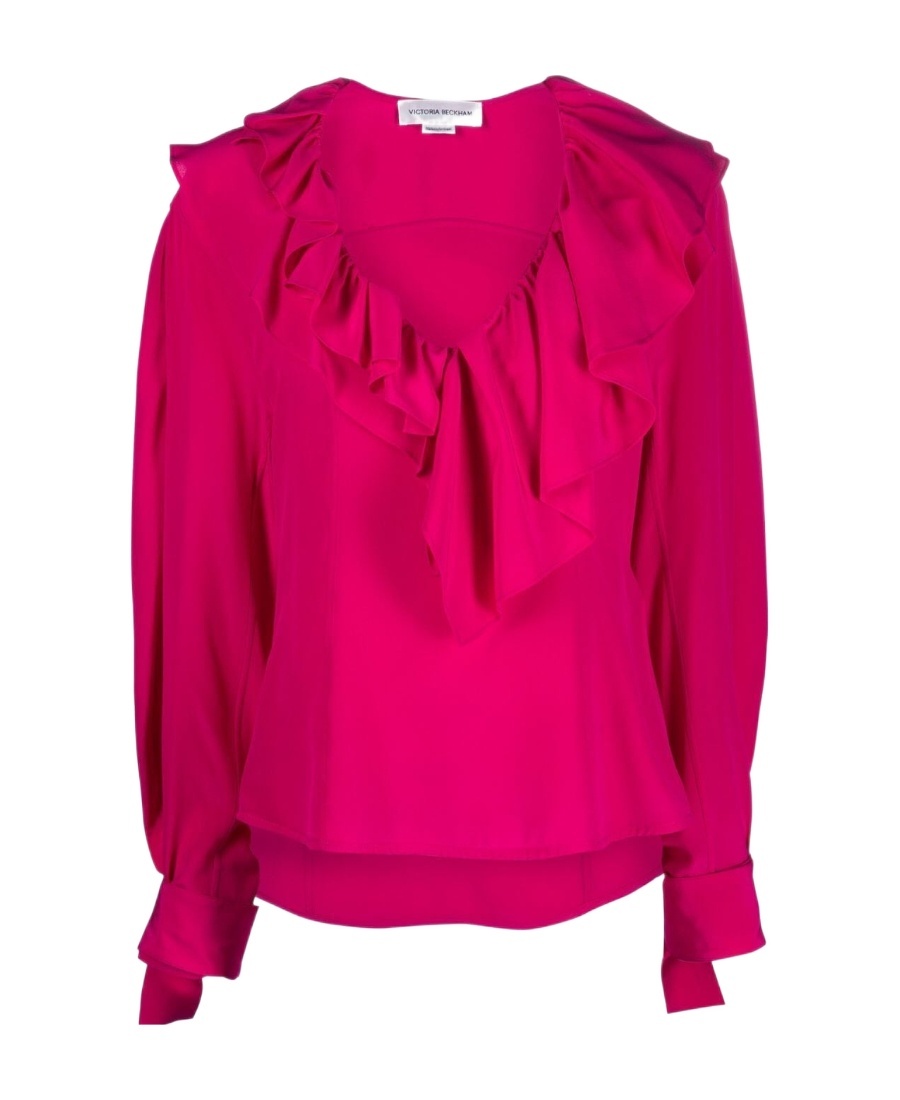 Shop Victoria Beckham Ruffled Silk Blouse In Red