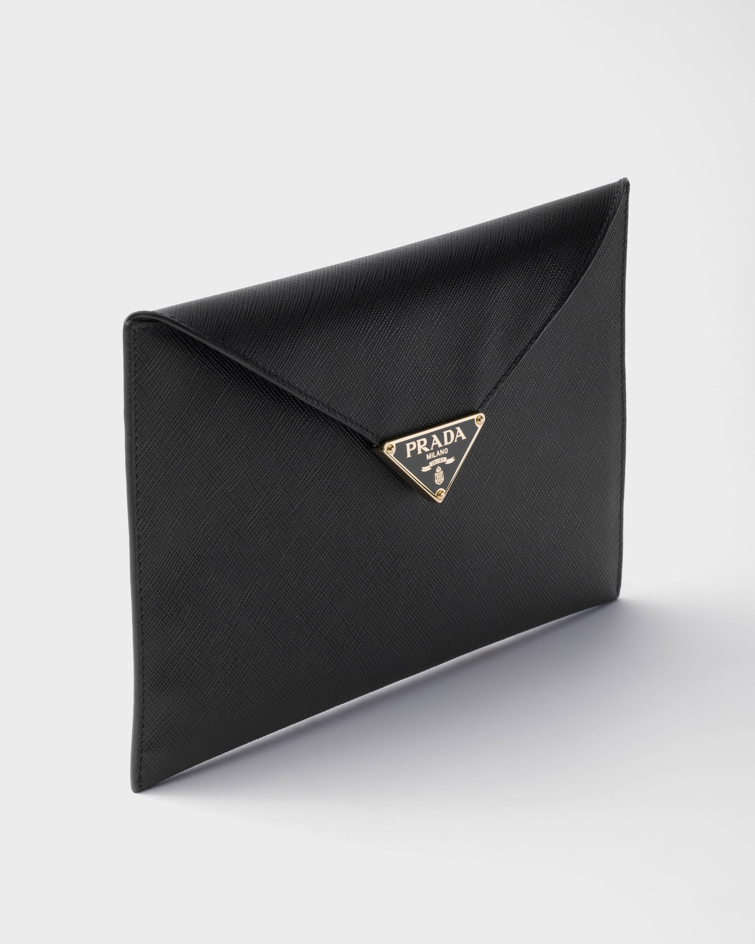 Prada Saffiano Leather Envelope Clutch In Black