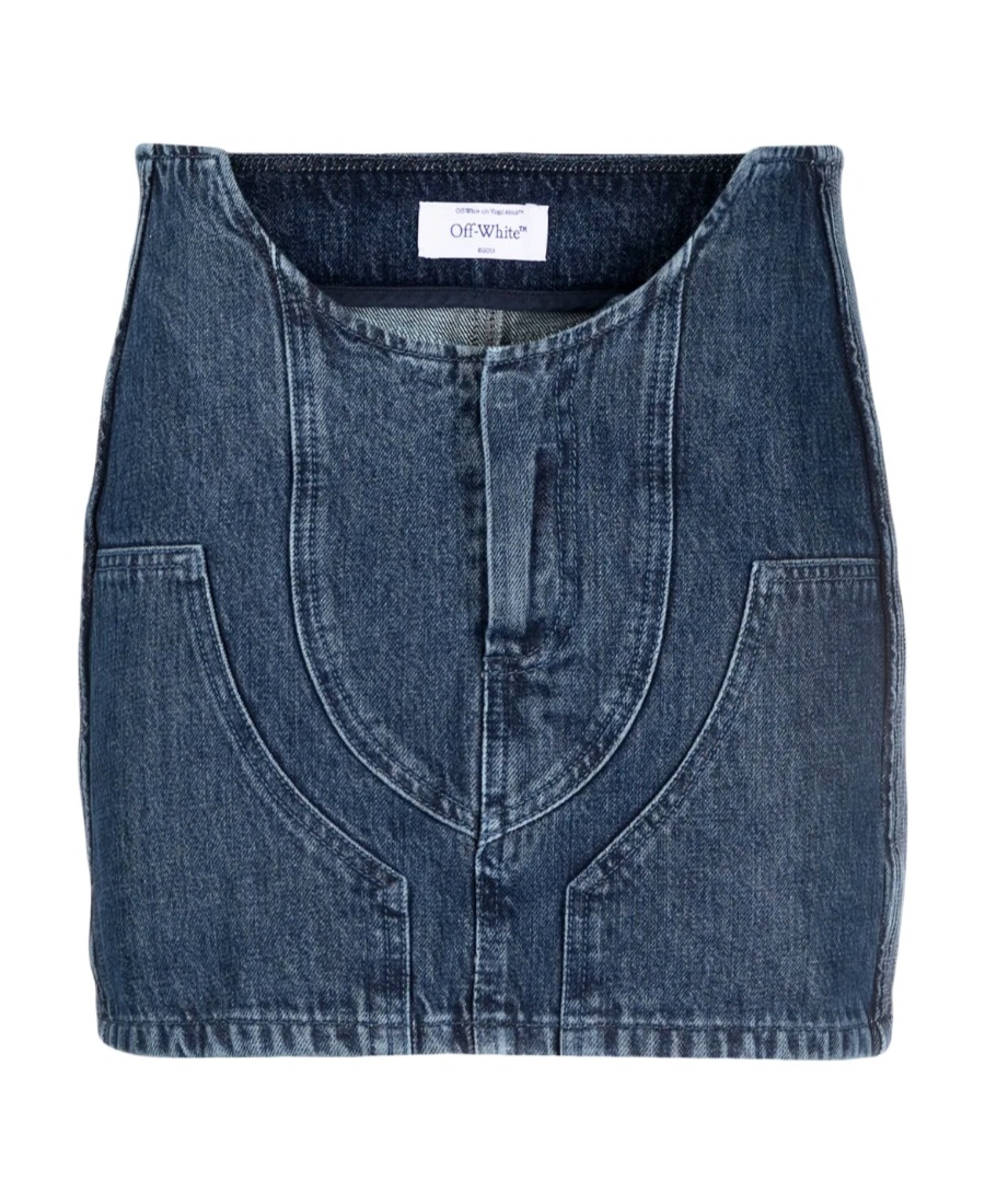 Off-white Low-waist Denim Miniskirt With 3d Detailing In Blue