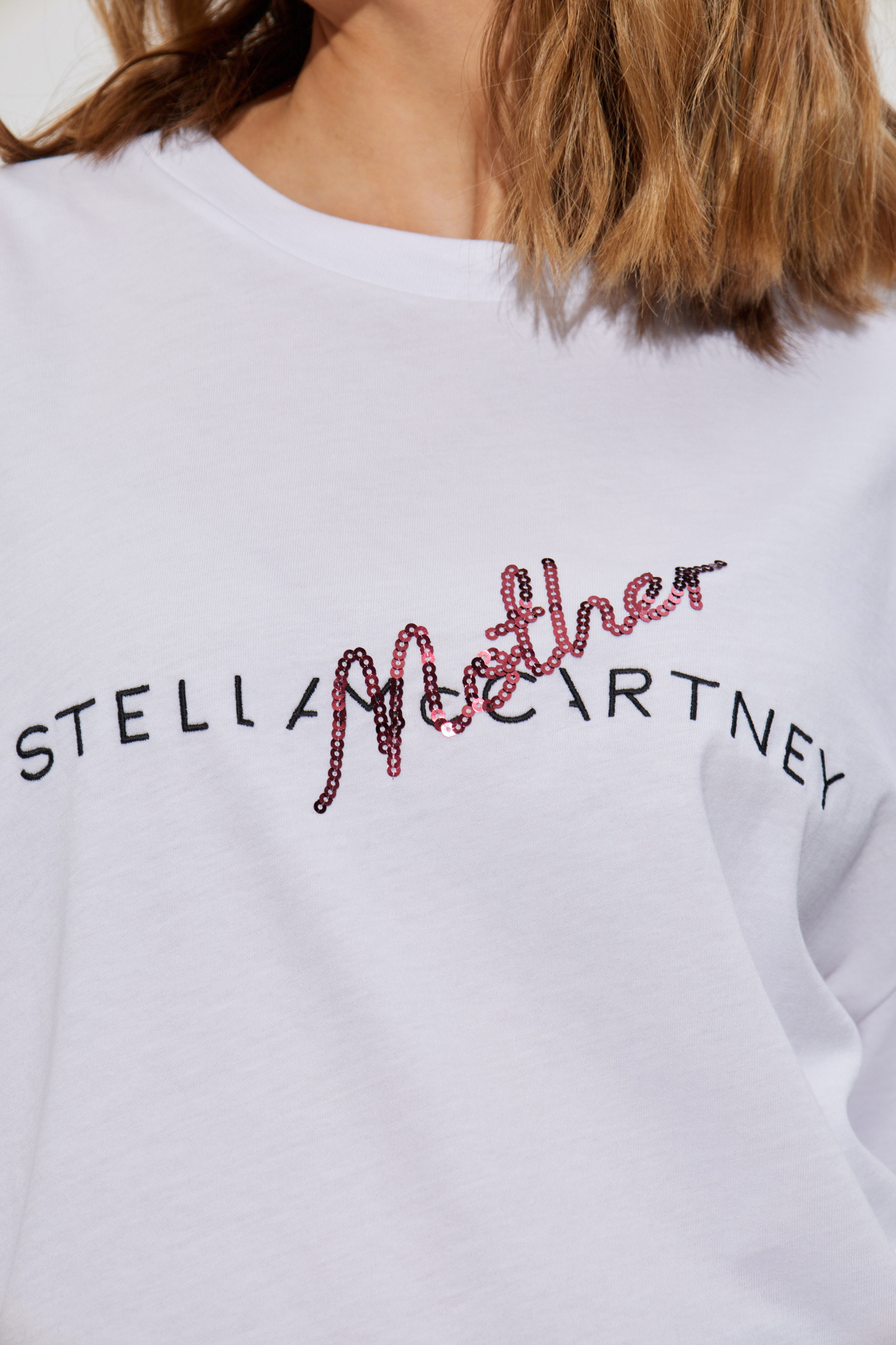 Stella Mccartney Crew Neck T-shirt With Logo Print And Sequin Detail
