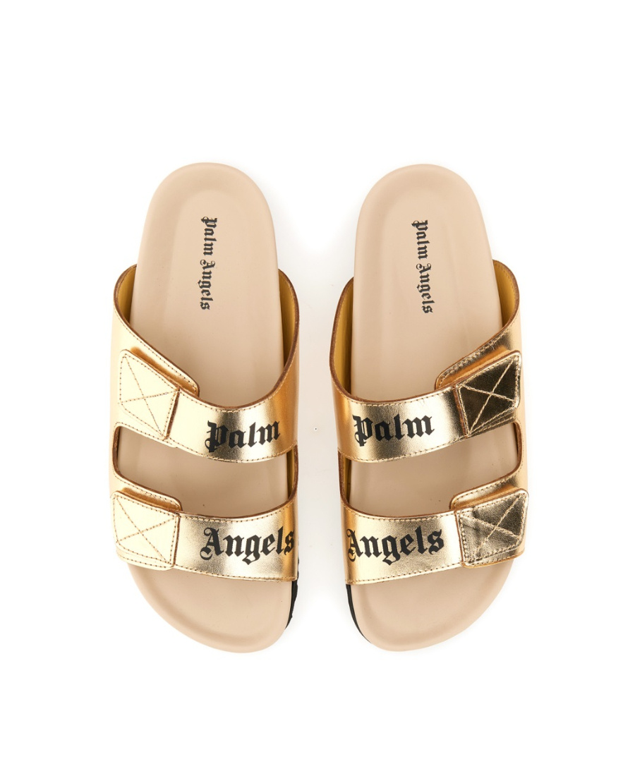 Palm Angels Logo-print Leather Slides In Nude
