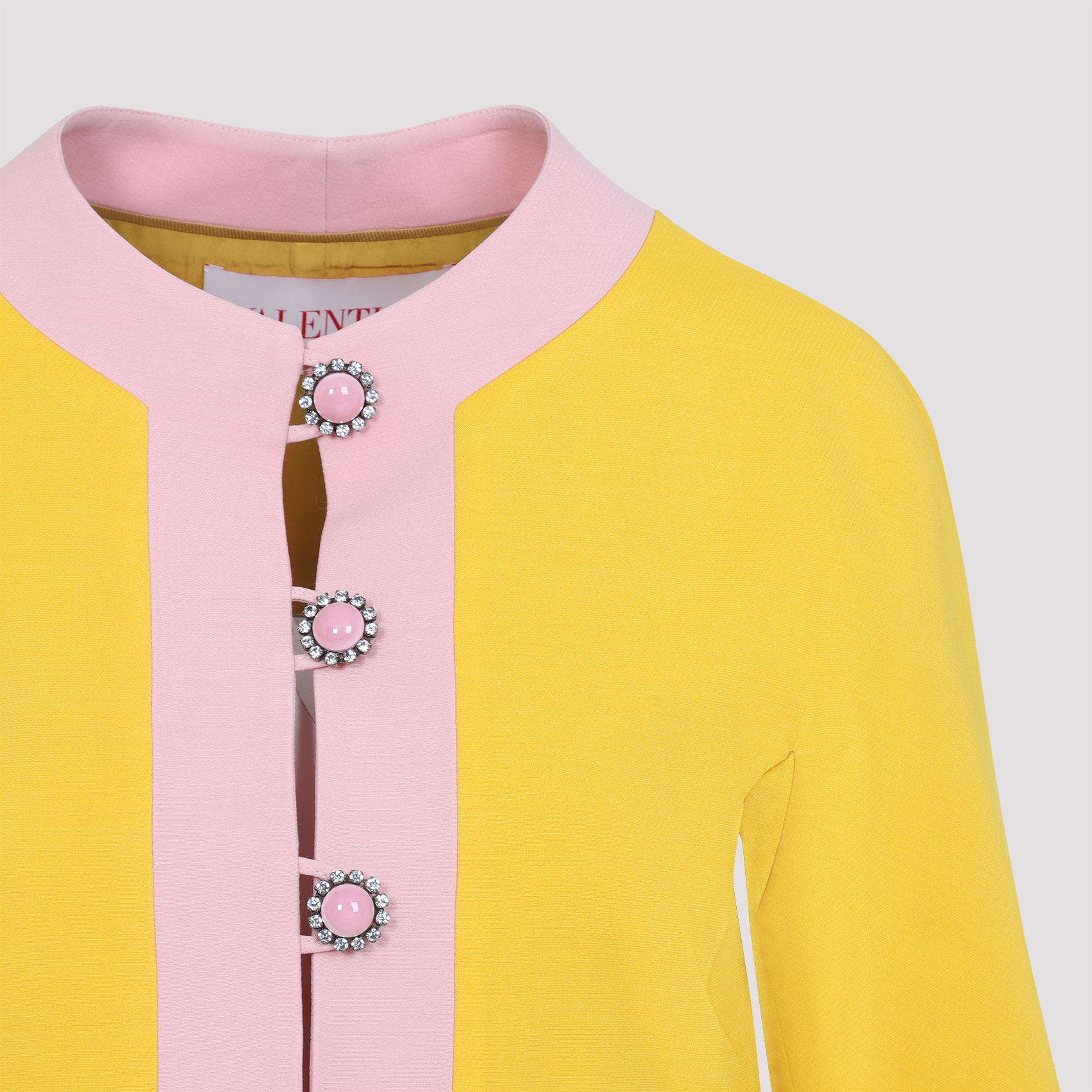 Valentino Bi-color Crystal Crepe Crop Jacket In Yellow
