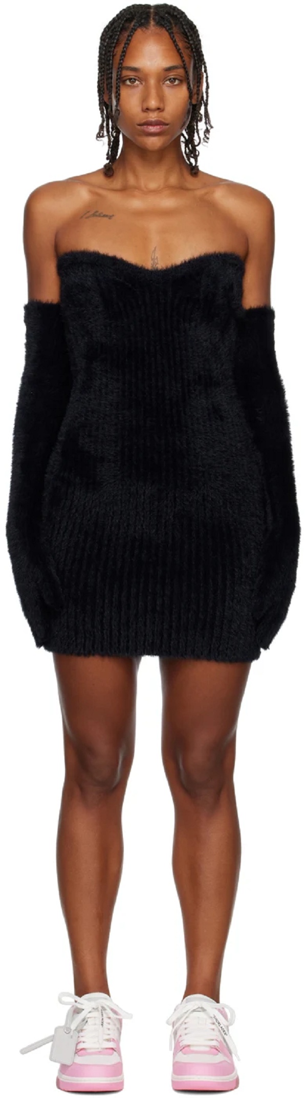 Off-white Fuzzy Gloves Strapless Minidress In Black