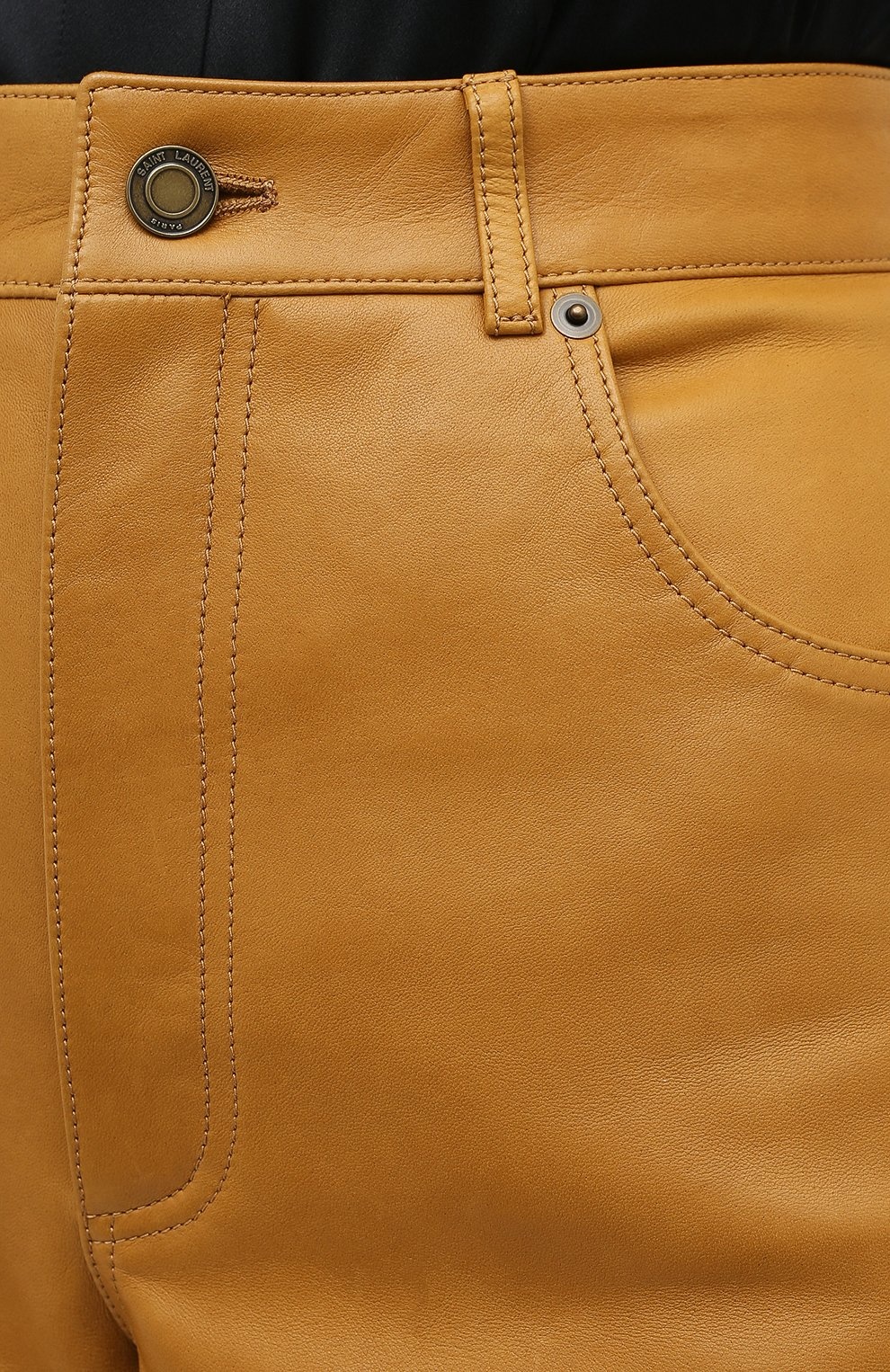 Saint Laurent Lambskin Leather Shorts In Yellow
