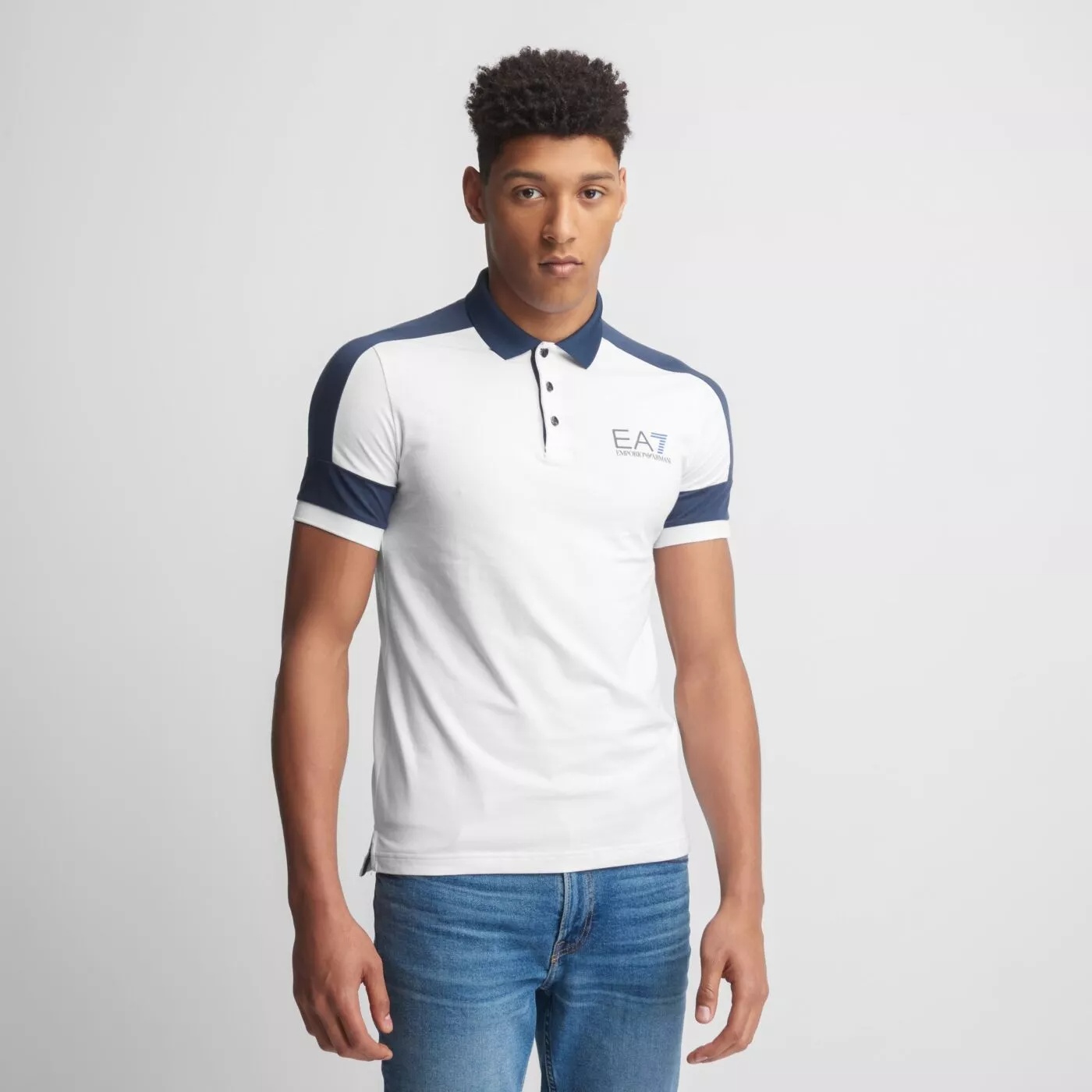 Ea7 Logo Pattern Polo Shirt In White