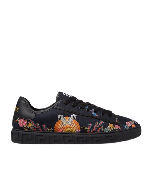 Versace Coral Theatre Greca Low-top Sneakers In Black