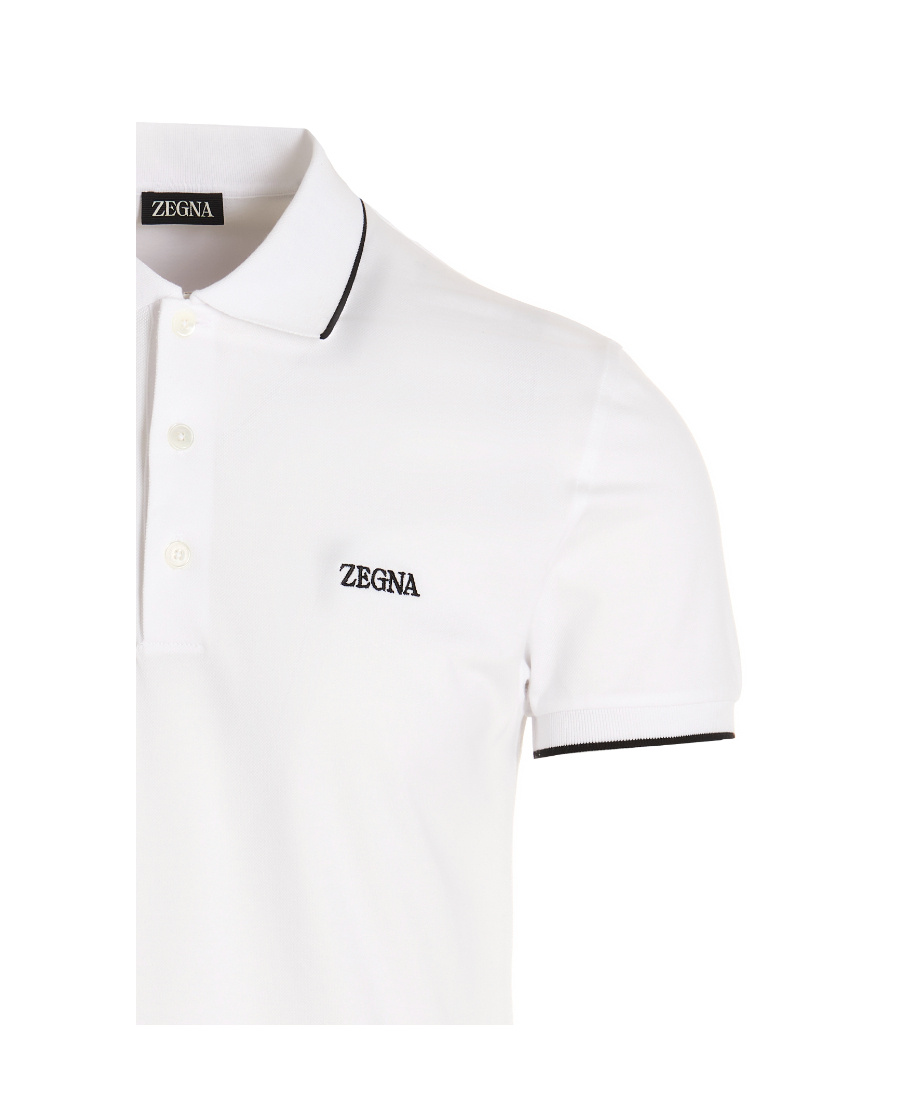 Shop Zegna Embroidered-logo Polo Collar In White