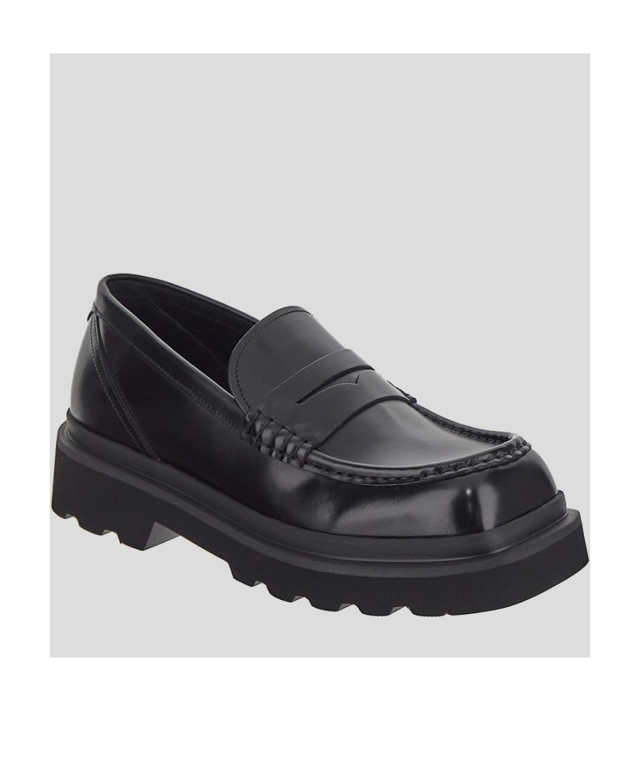 Dolce & Gabbana Brushed Leather Penny Loafers In Black