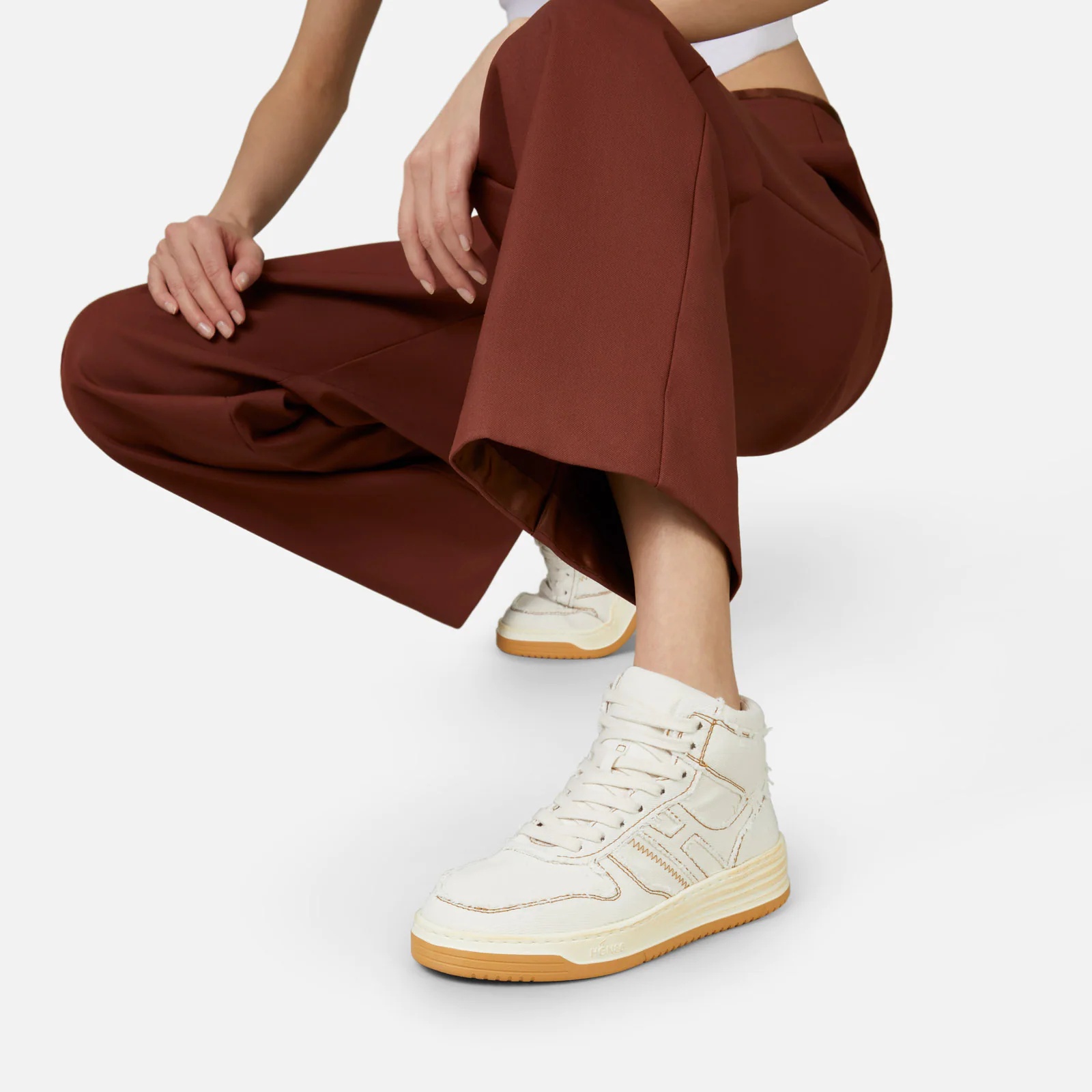 Hogan Contrast-stitch High-top Sneakers In White