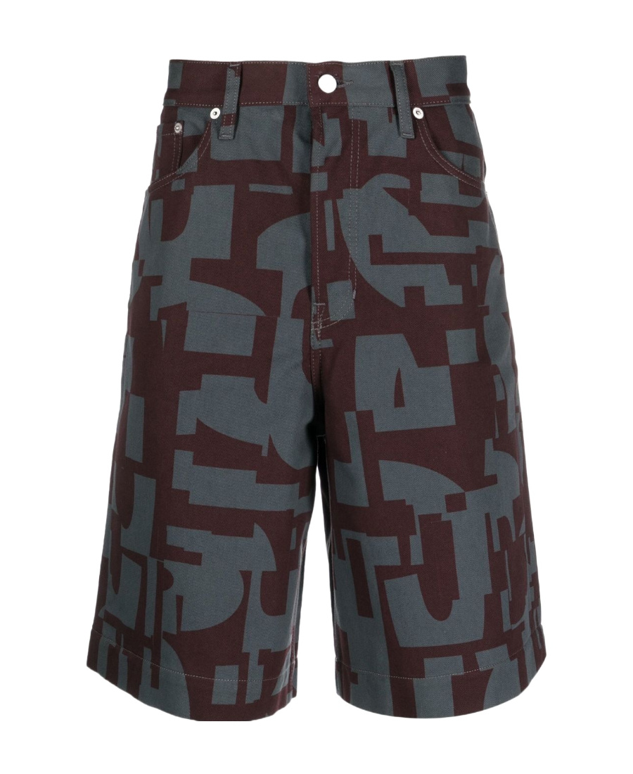 Dries Van Noten Gray & Purple Printed Denim Shorts In Black