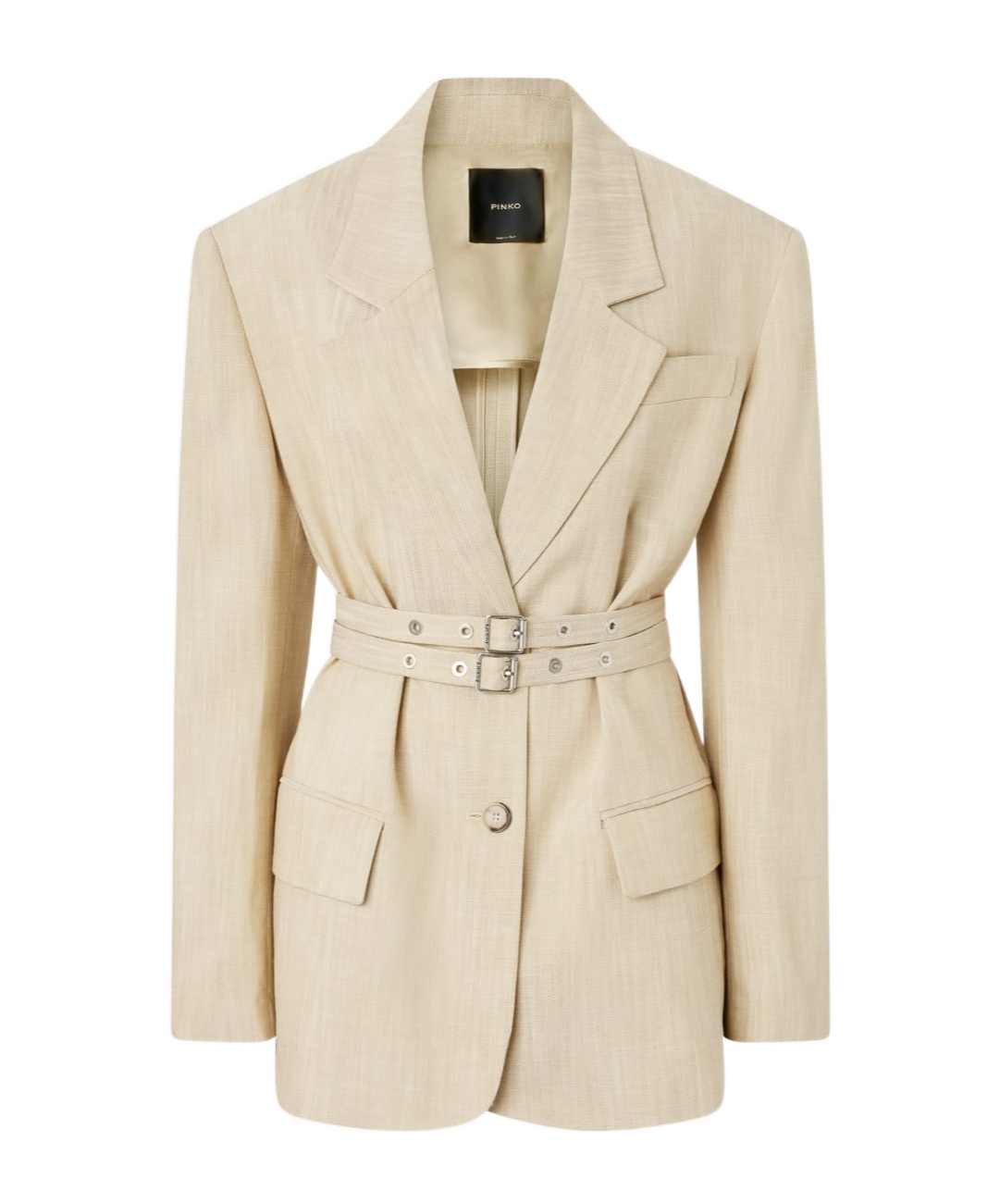 Pinko Belted Waist Blazer With Front Button Fastening In Nude