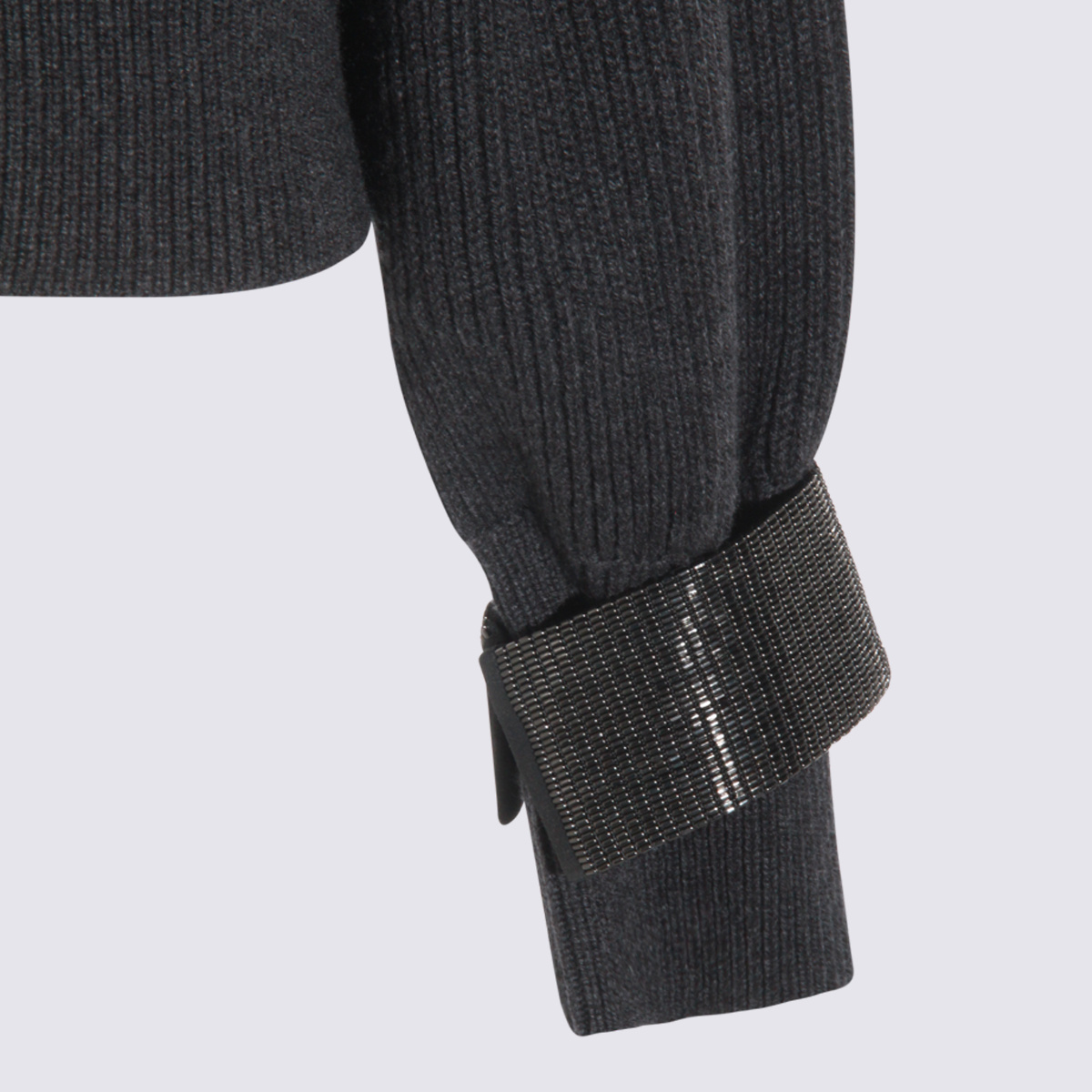 Brunello Cucinelli Ribbed V-neck Knitwear Cuffed Sleeves In Black