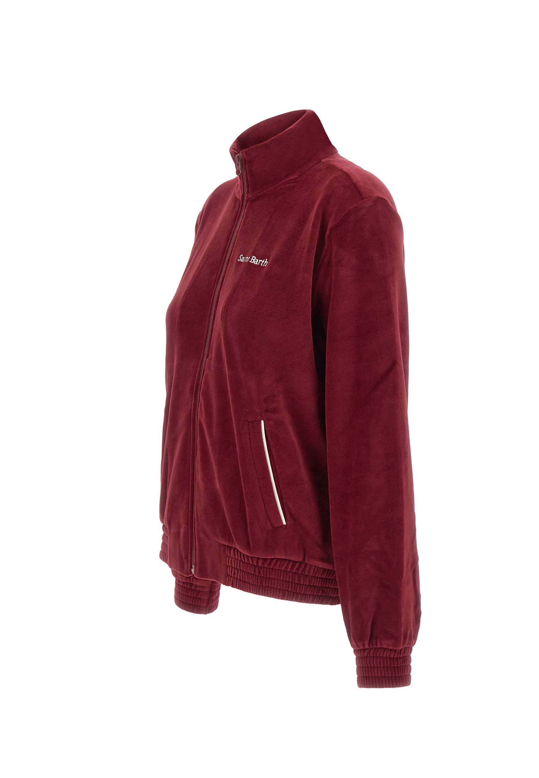 Mc2 Saint Barth Miriam Chenille Logo-embroidered Zip-up Sweater In Red