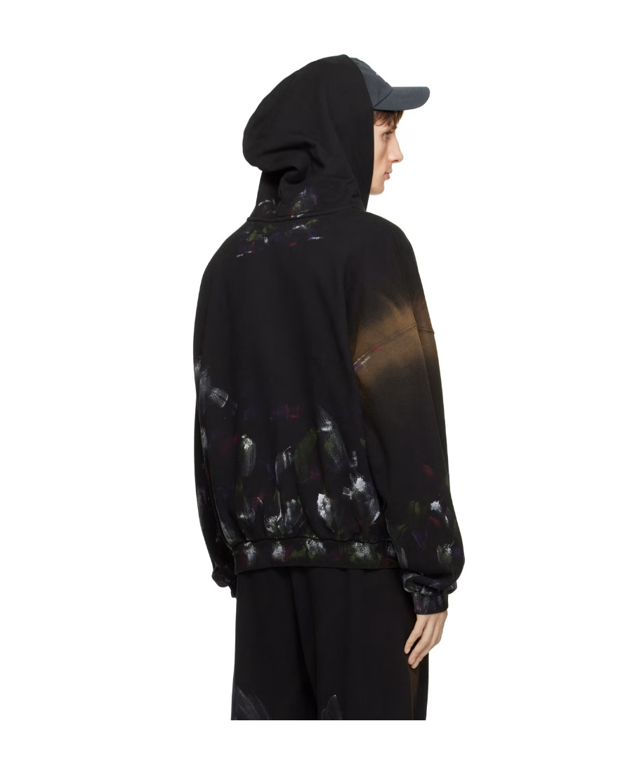 We11 Done Painterly-print Cotton Hooded Jacket In Black