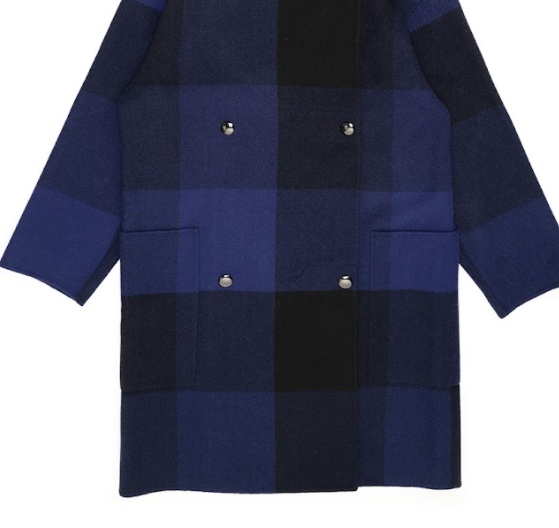 Max Mara Dark Blue Plaid Coat In Black
