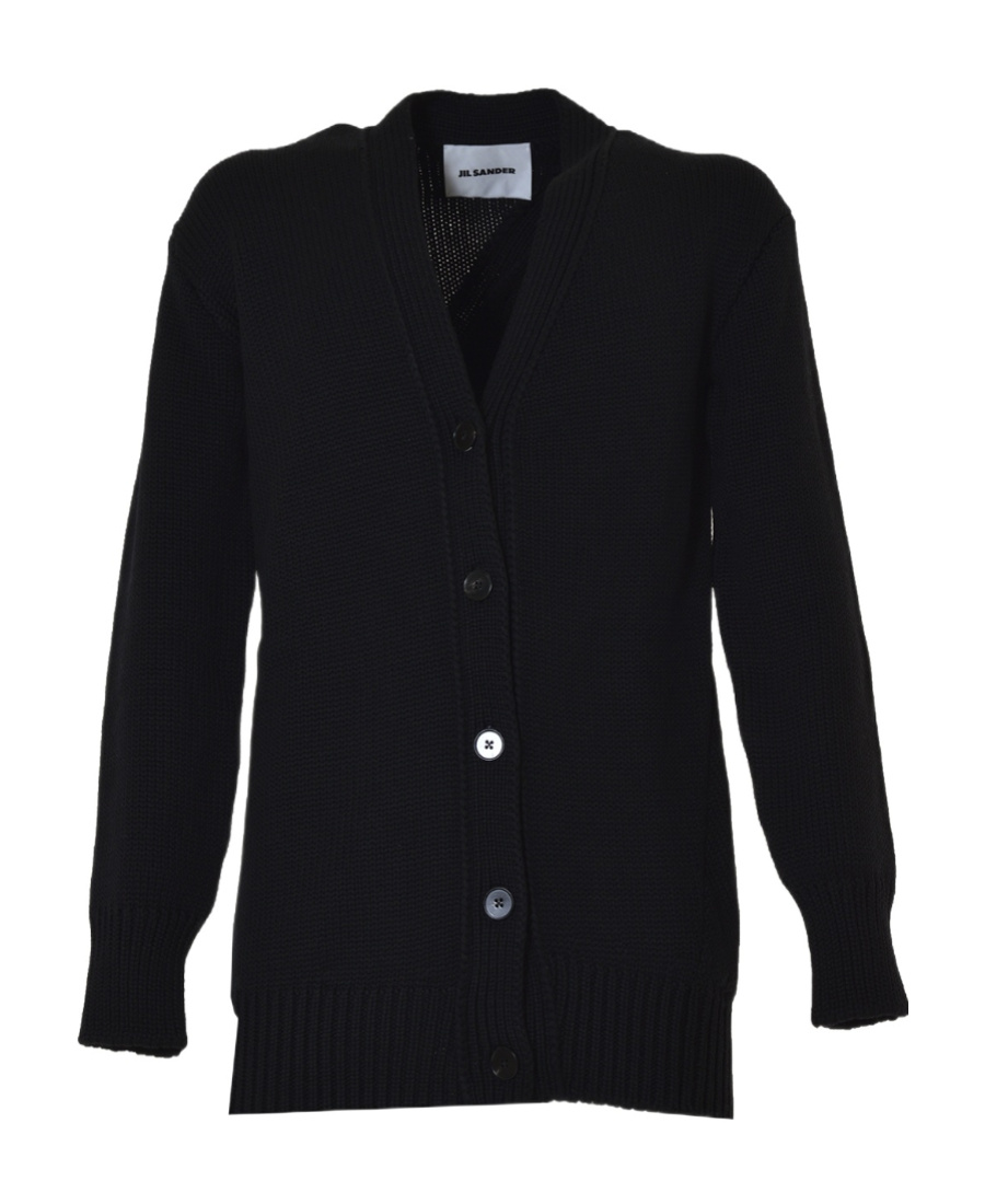 Jil Sander Ribbed Wool V-neck Cardigan In Black