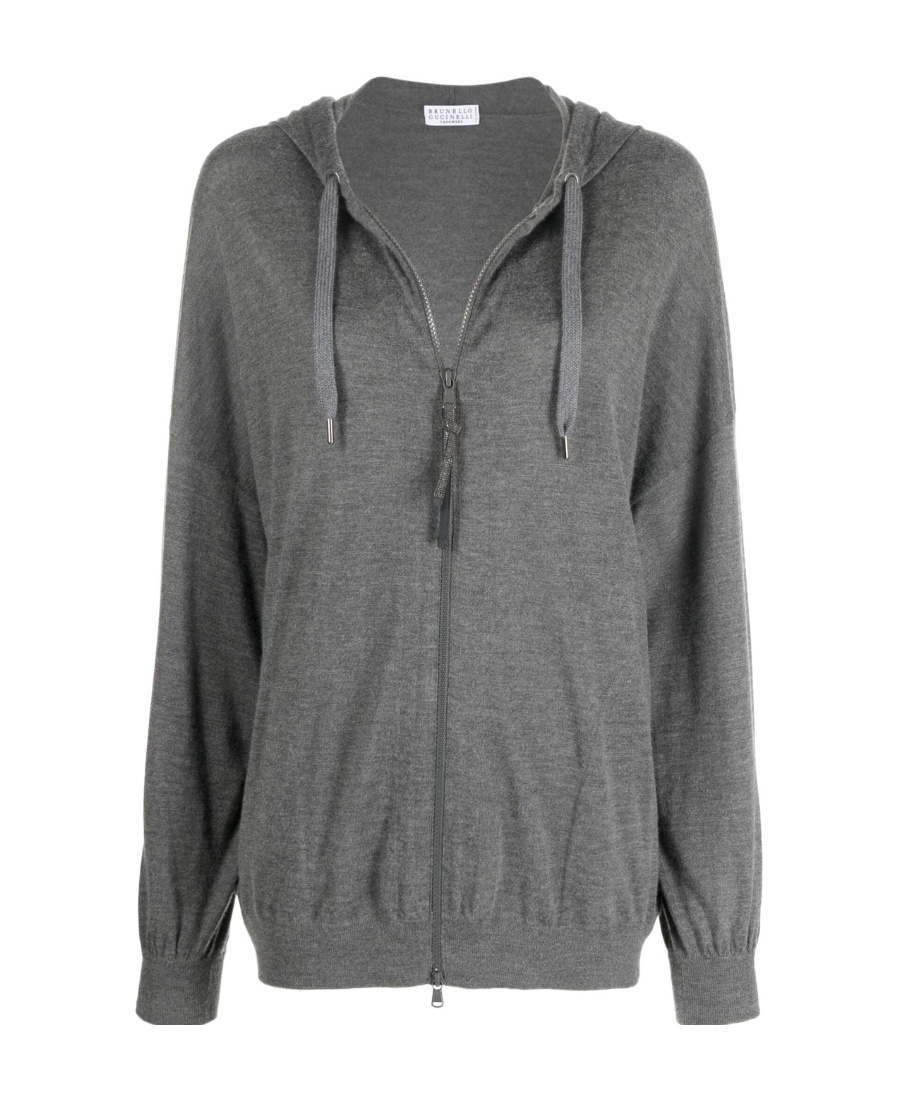 Brunello Cucinelli Hooded Zip-up Cardigan In Gray