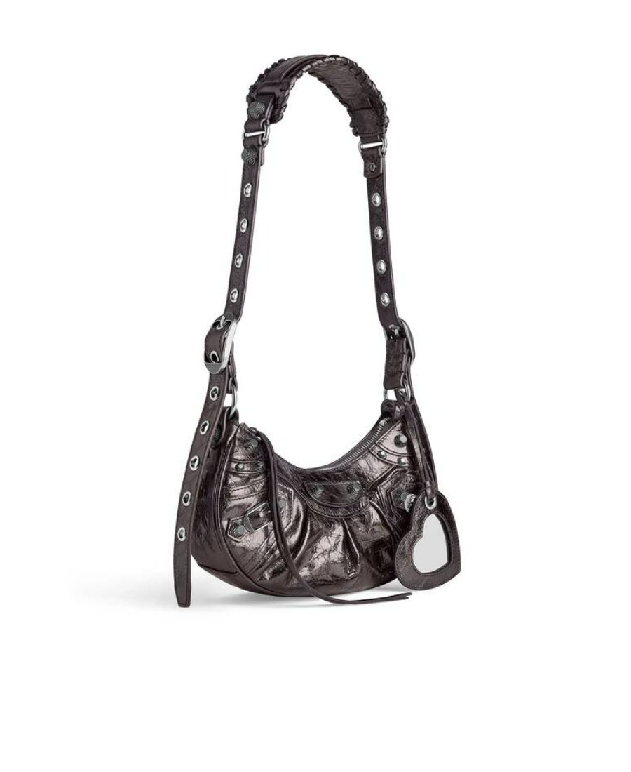 Balenciaga Green Leather Shoulder Handbag With Magnetic Closure And Metal Details In Gray