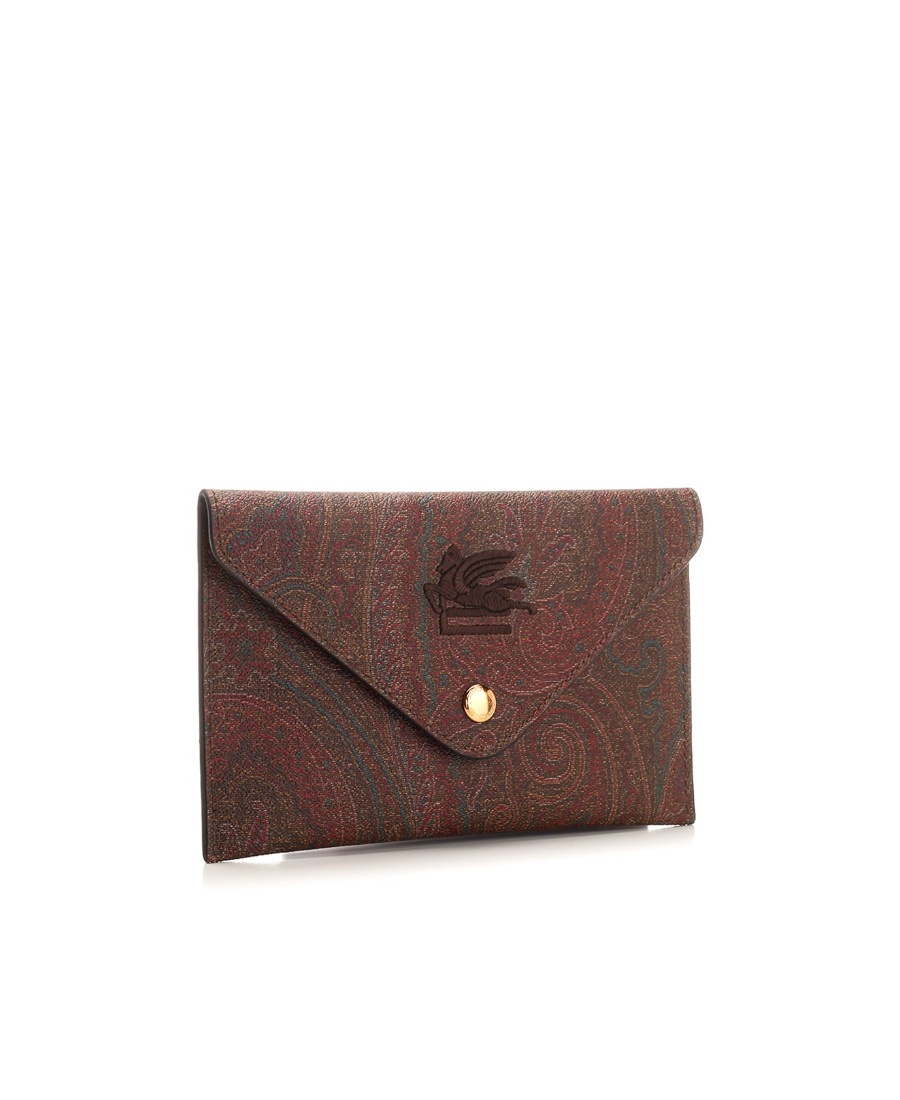 Etro Logo-embroidered Paisley Clutch In Brown
