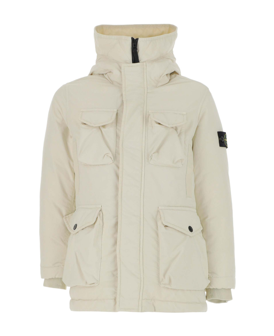 Stone Island Hooded Down Jacket In Gypsum Color