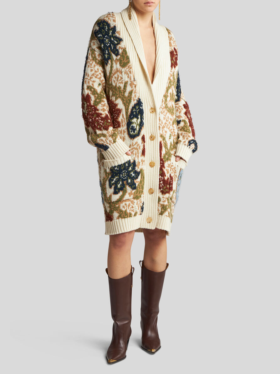 Shop Etro Paisley Jacquard-knit Buttoned Long Cardigan In Multicolor