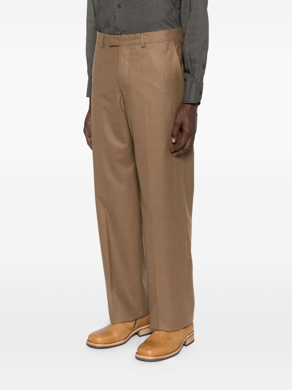 Emporio Armani Tailored Wool Trousers With Pockets And Crease In Brown