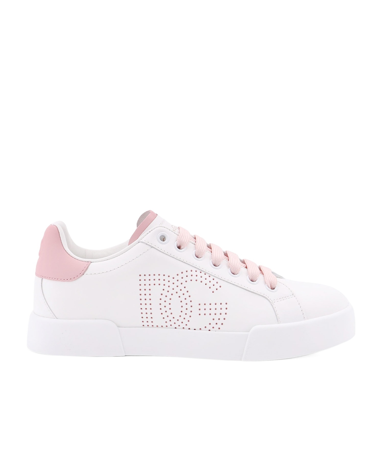Dolce & Gabbana Portofino Low-top Leather Sneakers With Lateral Monogram In Pink
