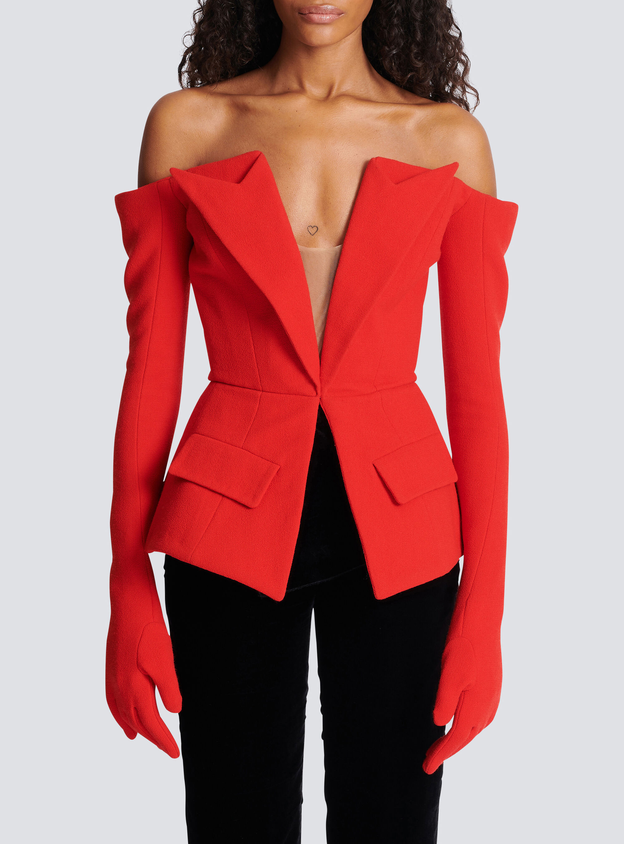 Balmain Off-the-shoulder Peplum Top In Red