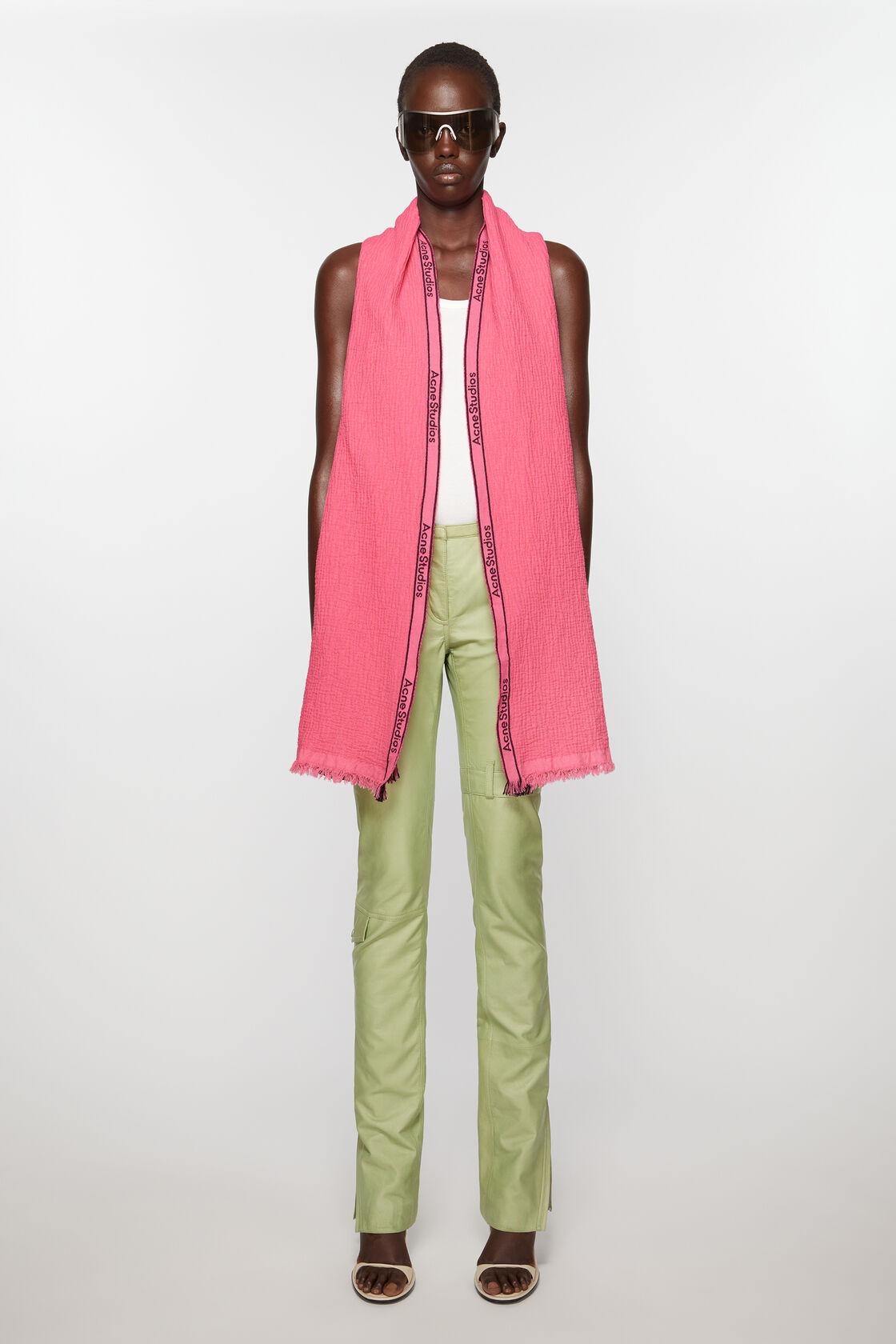 Shop Acne Studios Jacquard-logo Seersucker Scarf In Pink