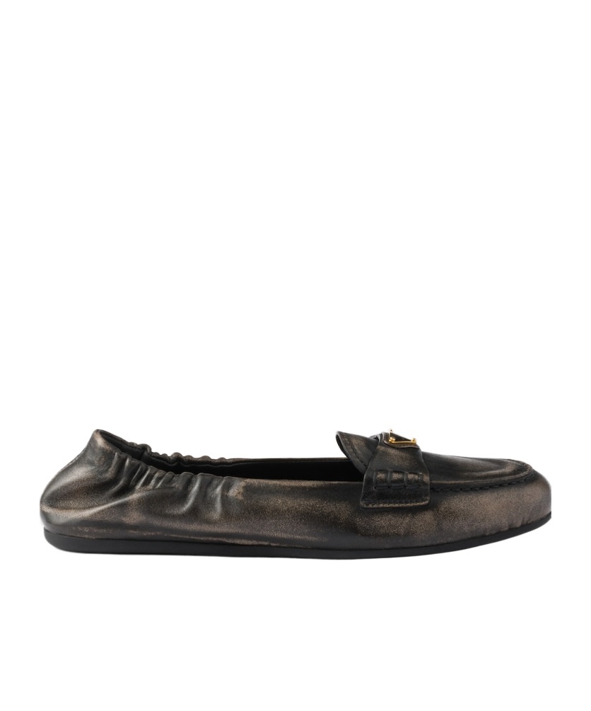 Prada Vintage-effect Nappa Leather Loafers In Black