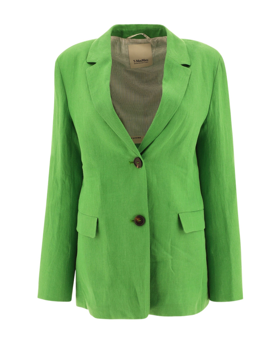 Max Mara Light Green Single-breasted Linen Blazer In Green