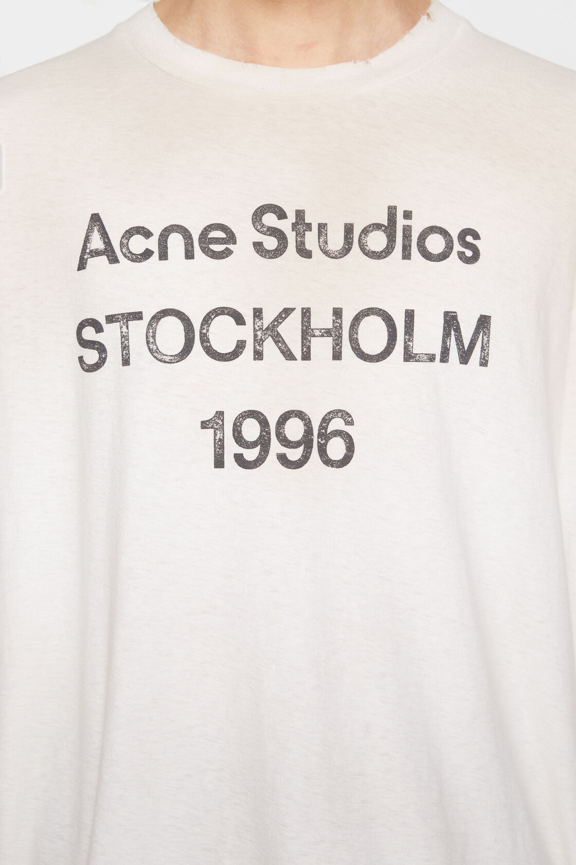 Acne Studios Mens Distressed Long-sleeve Logo T-shirt In White