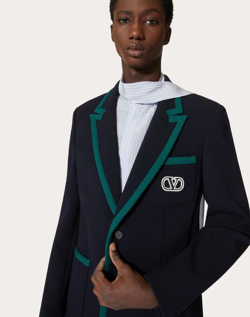 Valentino Tailored Cotton Blend Blazer With Back Slit And Sharp Lapels In Black