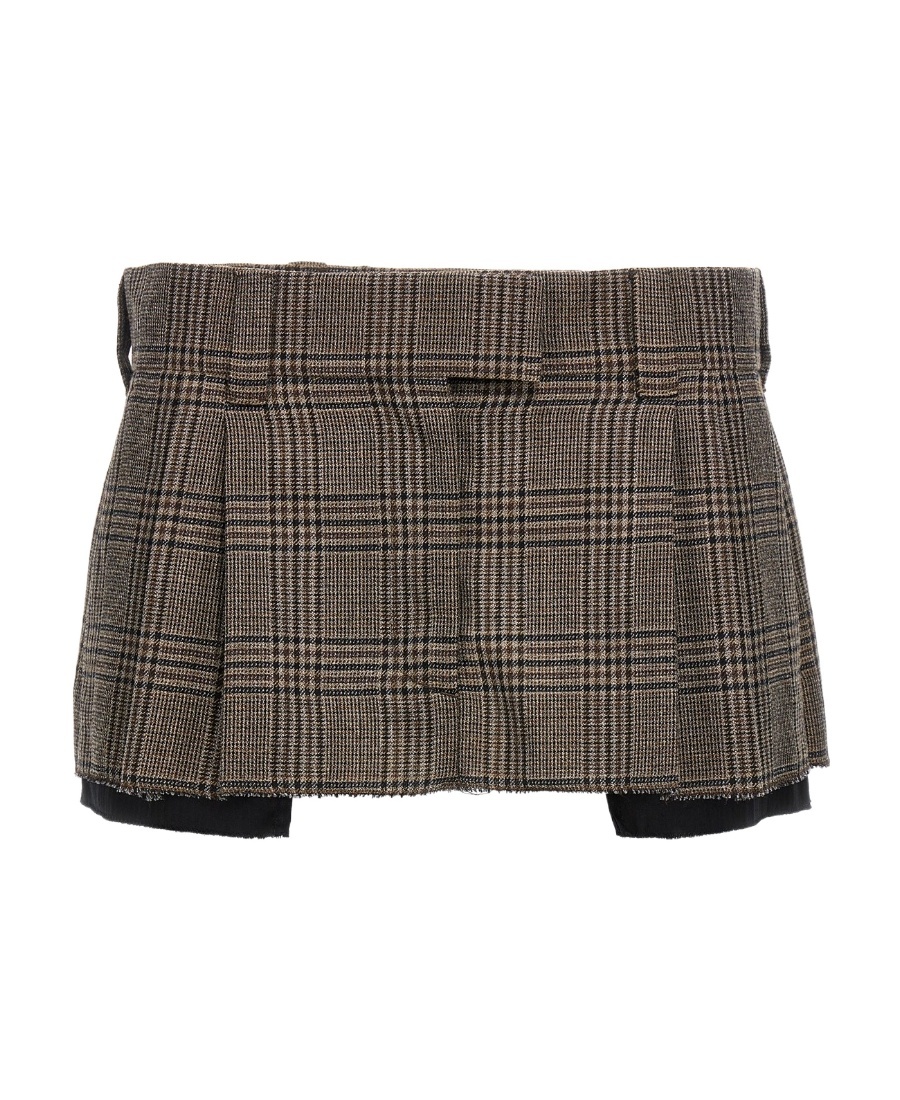 Miu Miu Prince Of Wales Checked Miniskirt In Brown