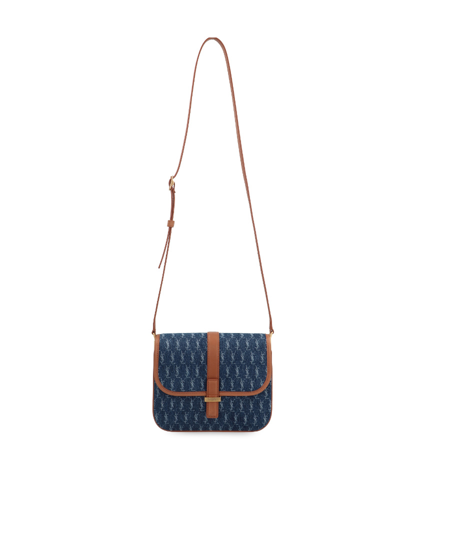 Saint Laurent Monogram Denim Crossbody Bag In Blue