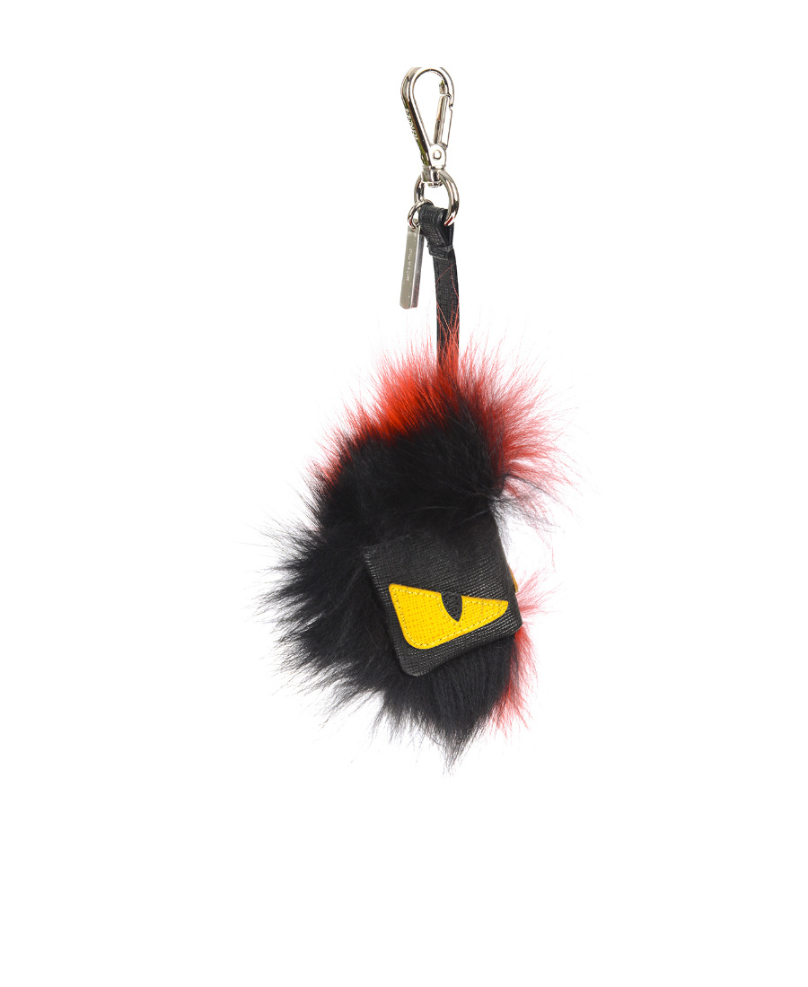 Fendi Eye Pattern Fox Fur Key Chain In Black
